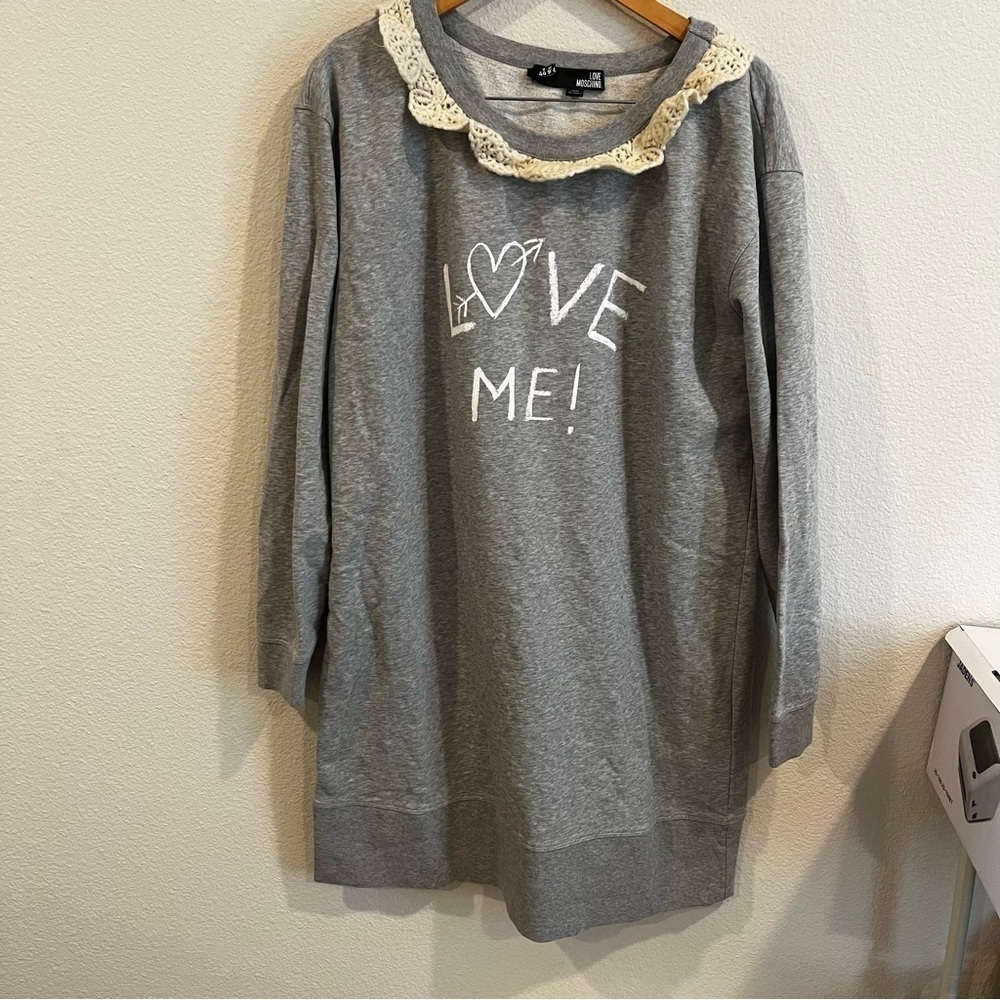 Love Moschino gray sweatshirt dress with wool collar detail size 12 us